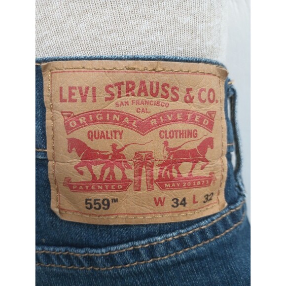 Levi's 559 Relaxed Straight Jeans Men's 34x30 Blue Stretch Denim Dark Wash - Picture 3 of 7
